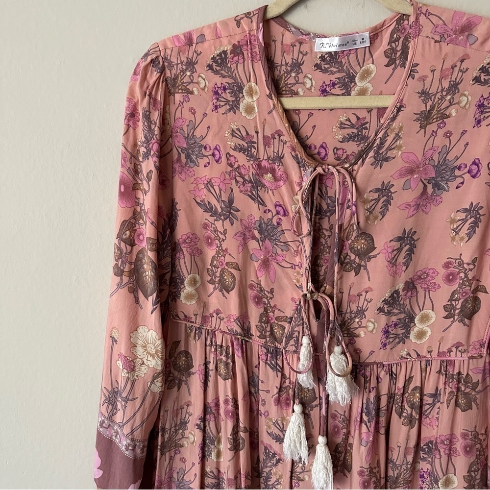 Bohemian Floral Midi Tassle Dress in Pink Size M - Picture 3 of 11